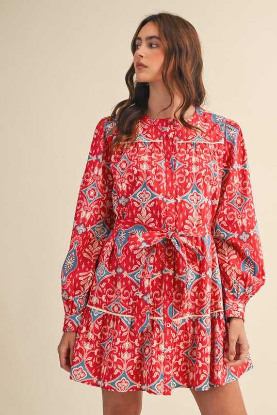 LONG SLEEVE BUTTON DOWN MINI DRESS