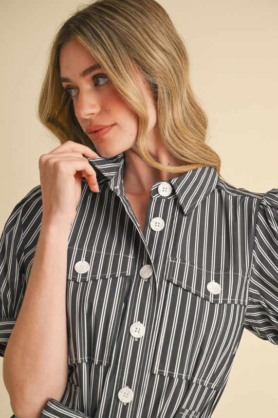 STRIPED SHIRT MIDI DRESS