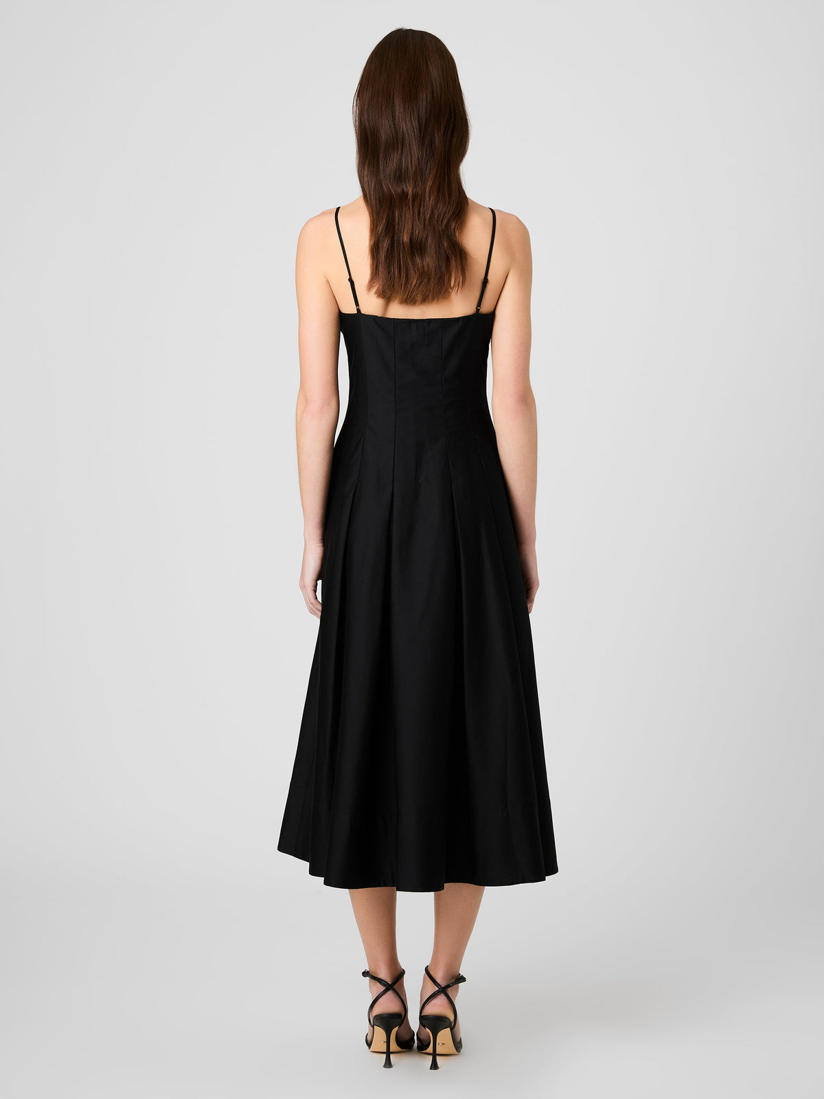 COTTON SATEEN PLEATED MIDI DRESS
