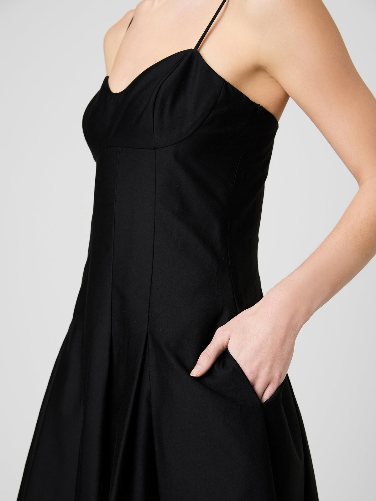 COTTON SATEEN PLEATED MIDI DRESS