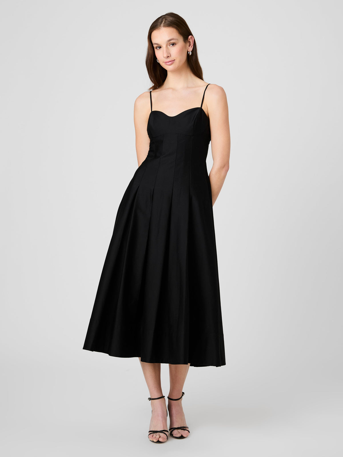 COTTON SATEEN PLEATED MIDI DRESS