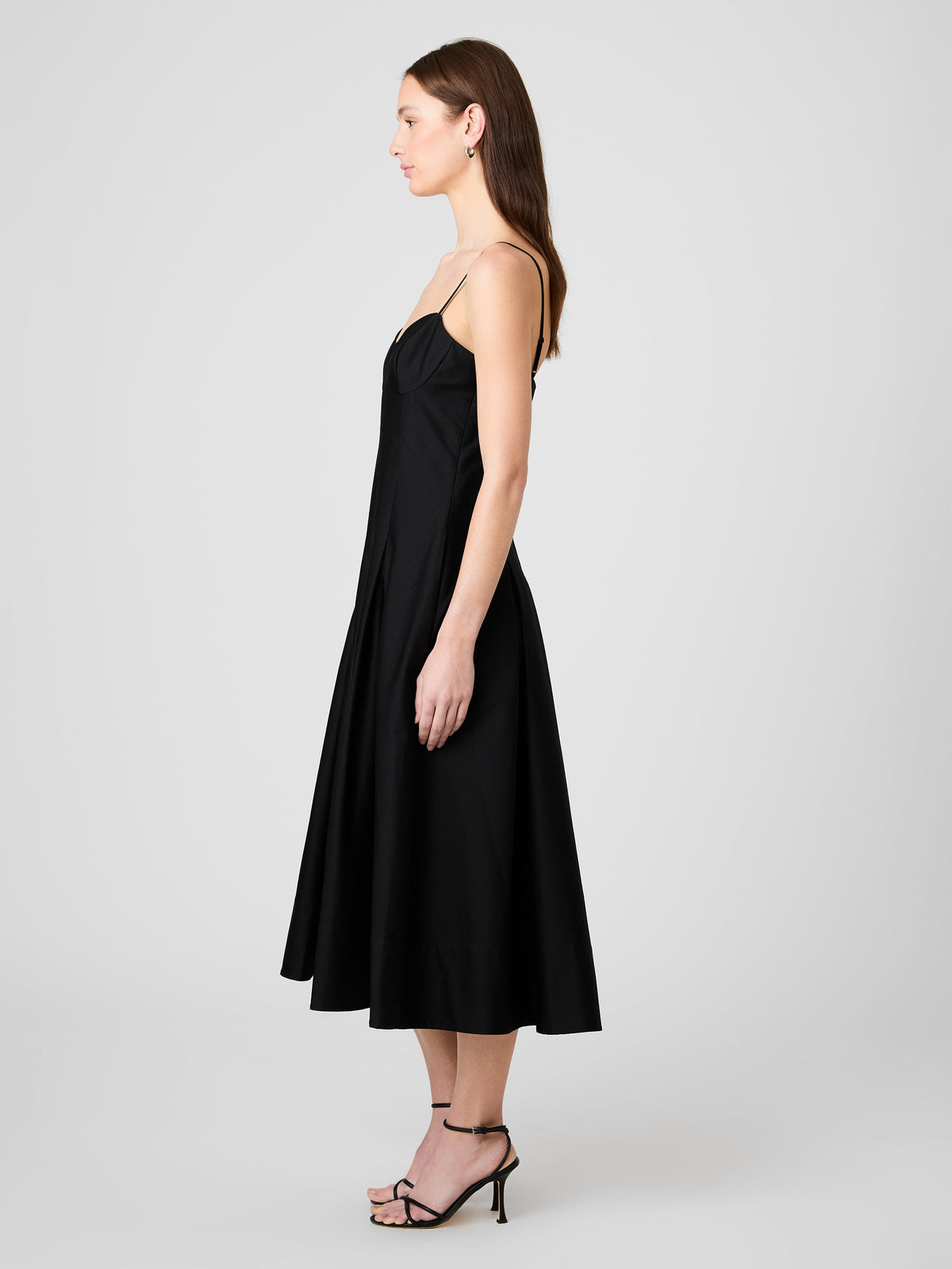 COTTON SATEEN PLEATED MIDI DRESS