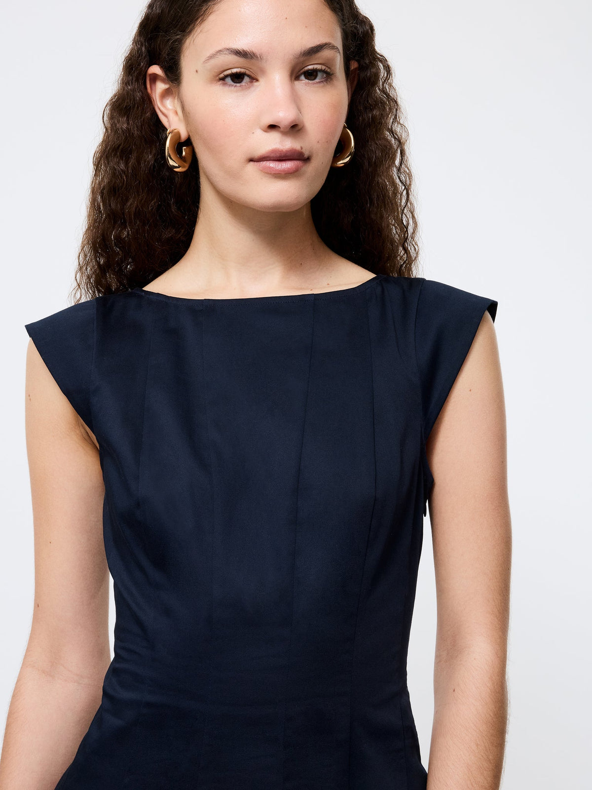 COTTON SATEEN PLEATED MIDI DRESS