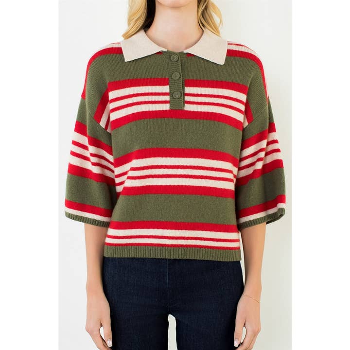 STRIPED COLLARED SWEATER