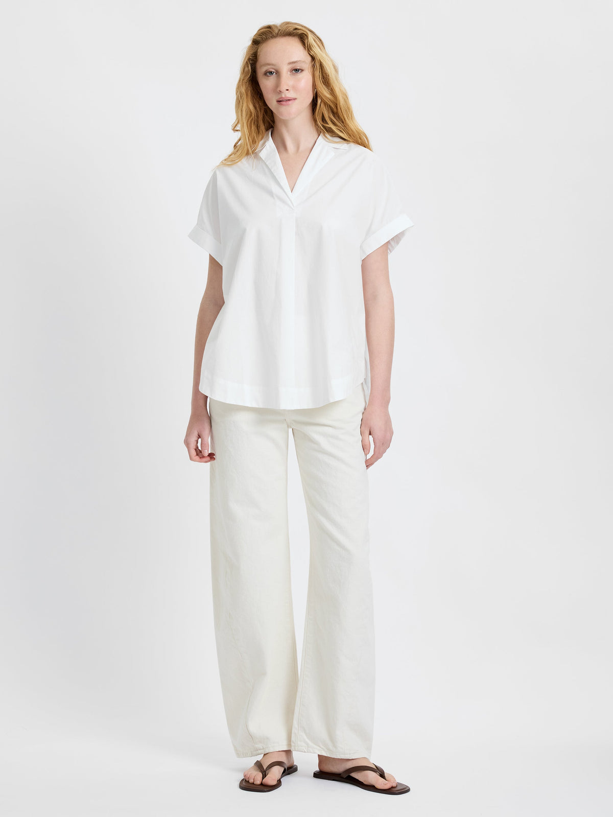 POPLIN COLLAR SS PULLOVER