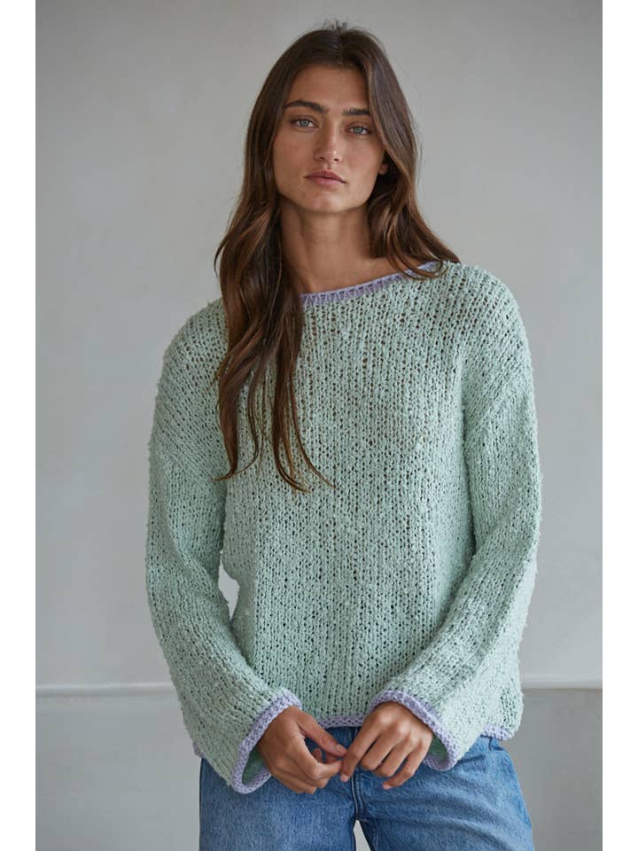CONTRAST HEM KNIT PULLOVER