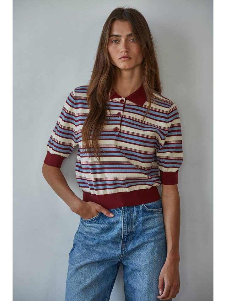 KNIT BUTTON UP COLLAR TOP