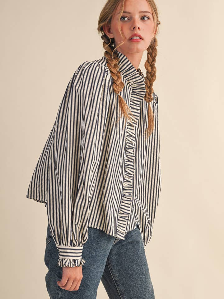 STRIPE RUFFLE SHIRT