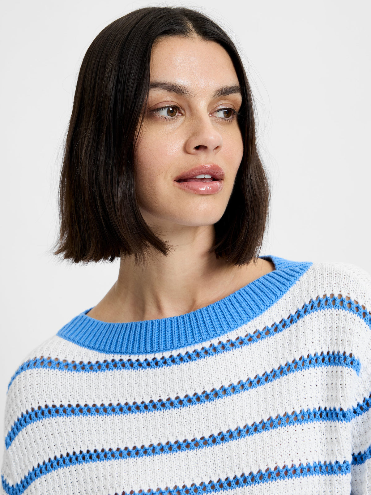 TEDDY KNIT OPEN STRIPE PULLOVER