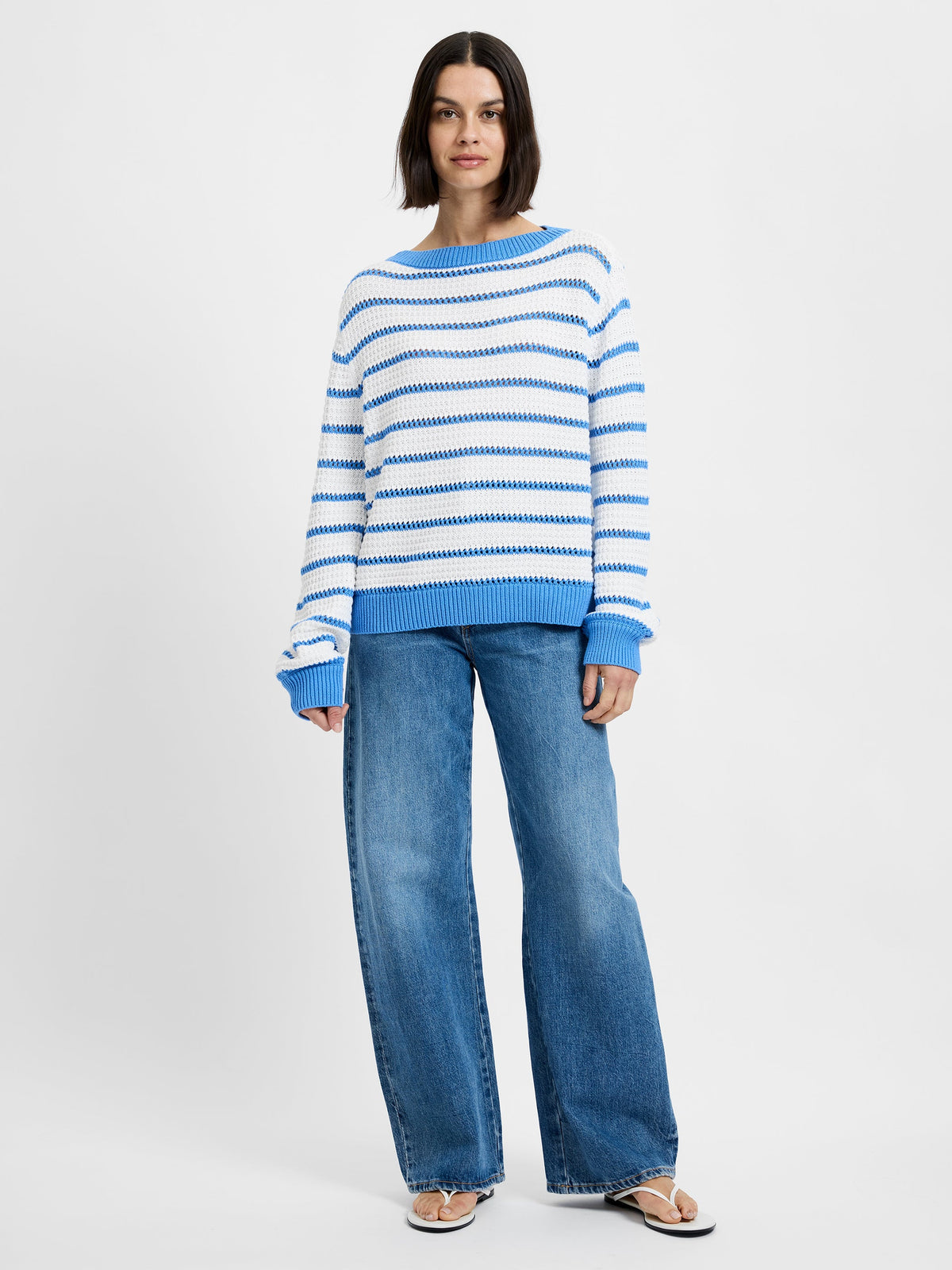 TEDDY KNIT OPEN STRIPE PULLOVER
