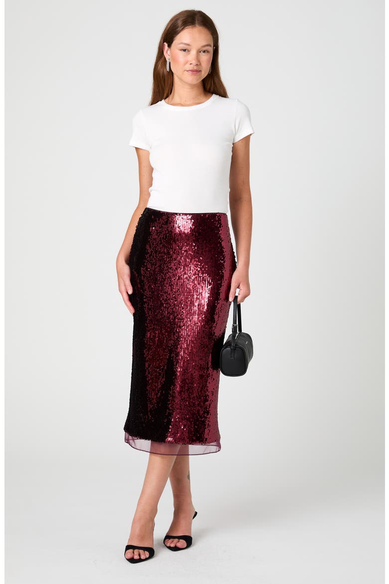 COSETTE STRETCH SEQUIN MIDI SKIRT