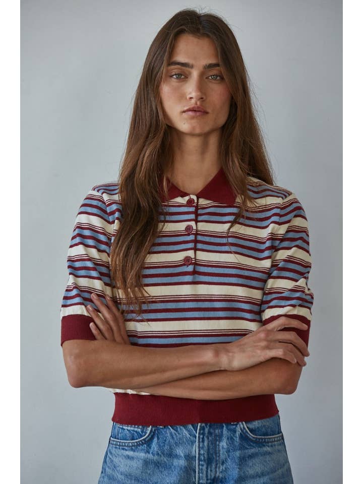 KNIT BUTTON UP COLLAR TOP