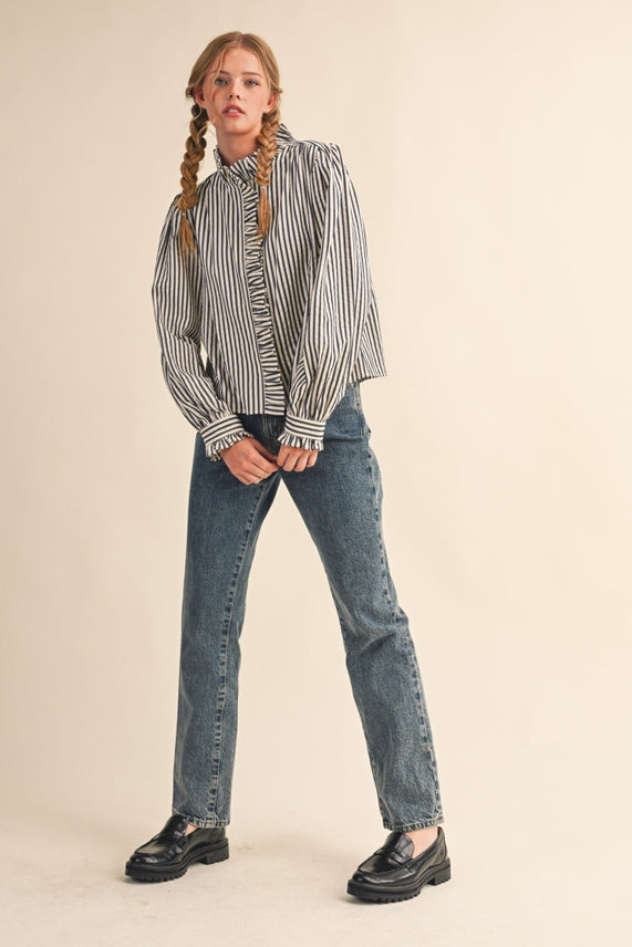 STRIPE RUFFLE SHIRT
