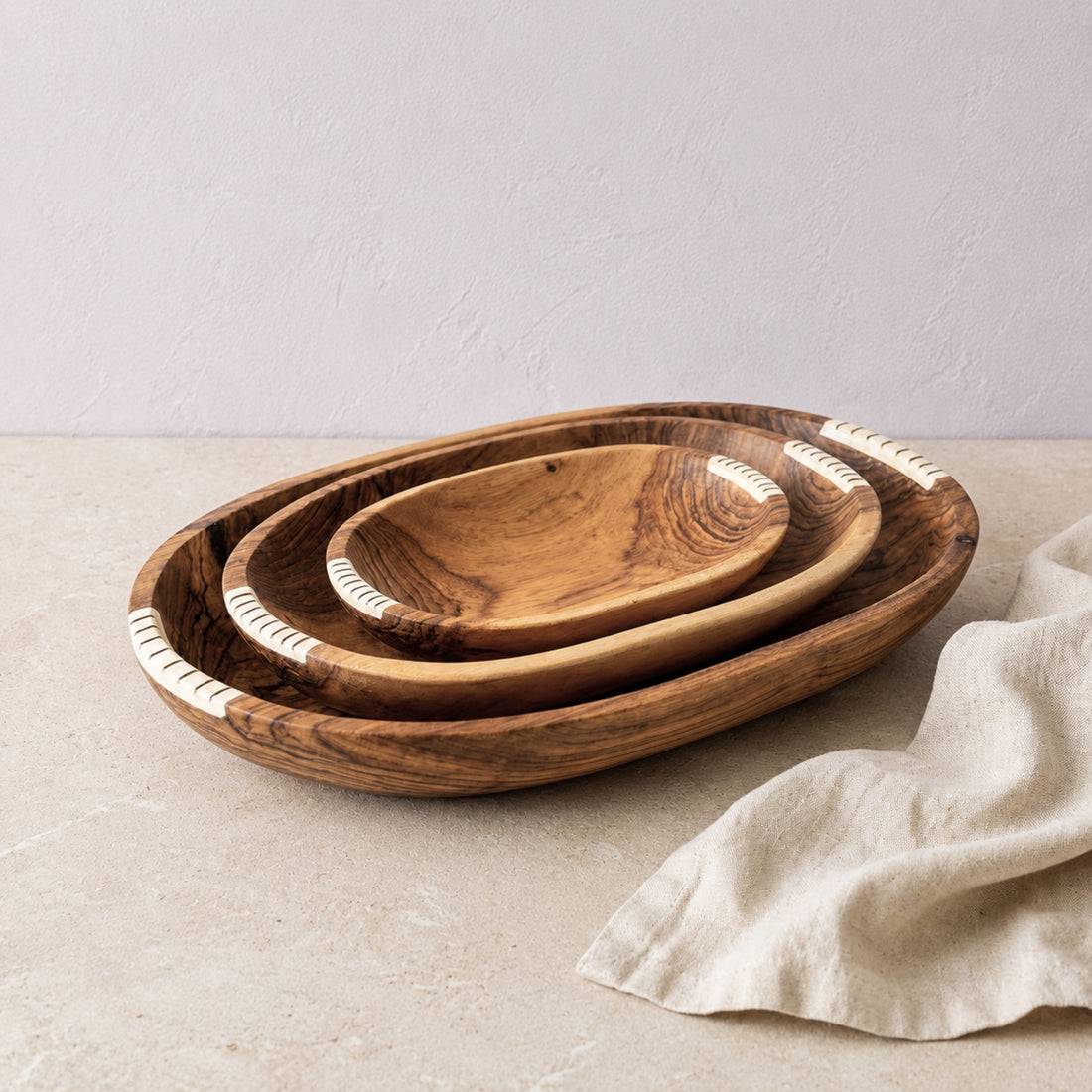 OLIVE WOOD/BONE NESTING BOWL SET
