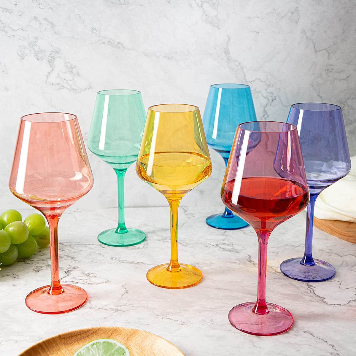 UNBREAKABLE COLORED WINE GLASSES SET/6