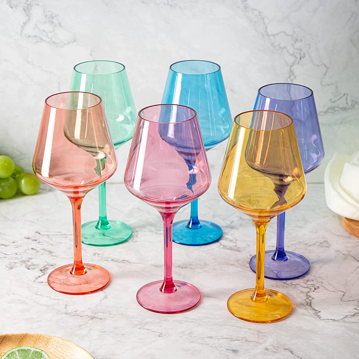 UNBREAKABLE COLORED WINE GLASSES SET/6