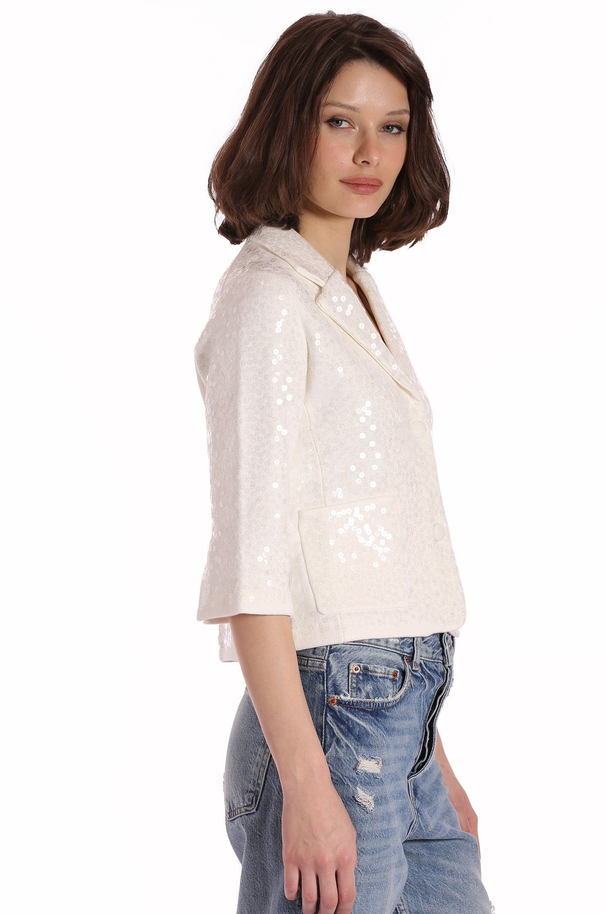 PAILLETTE SEQUIN SHRUNKEN BLAZER