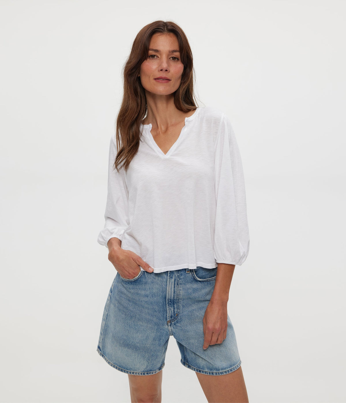 GABI SUPIMA SLUB PUFF SLEEVE TOP
