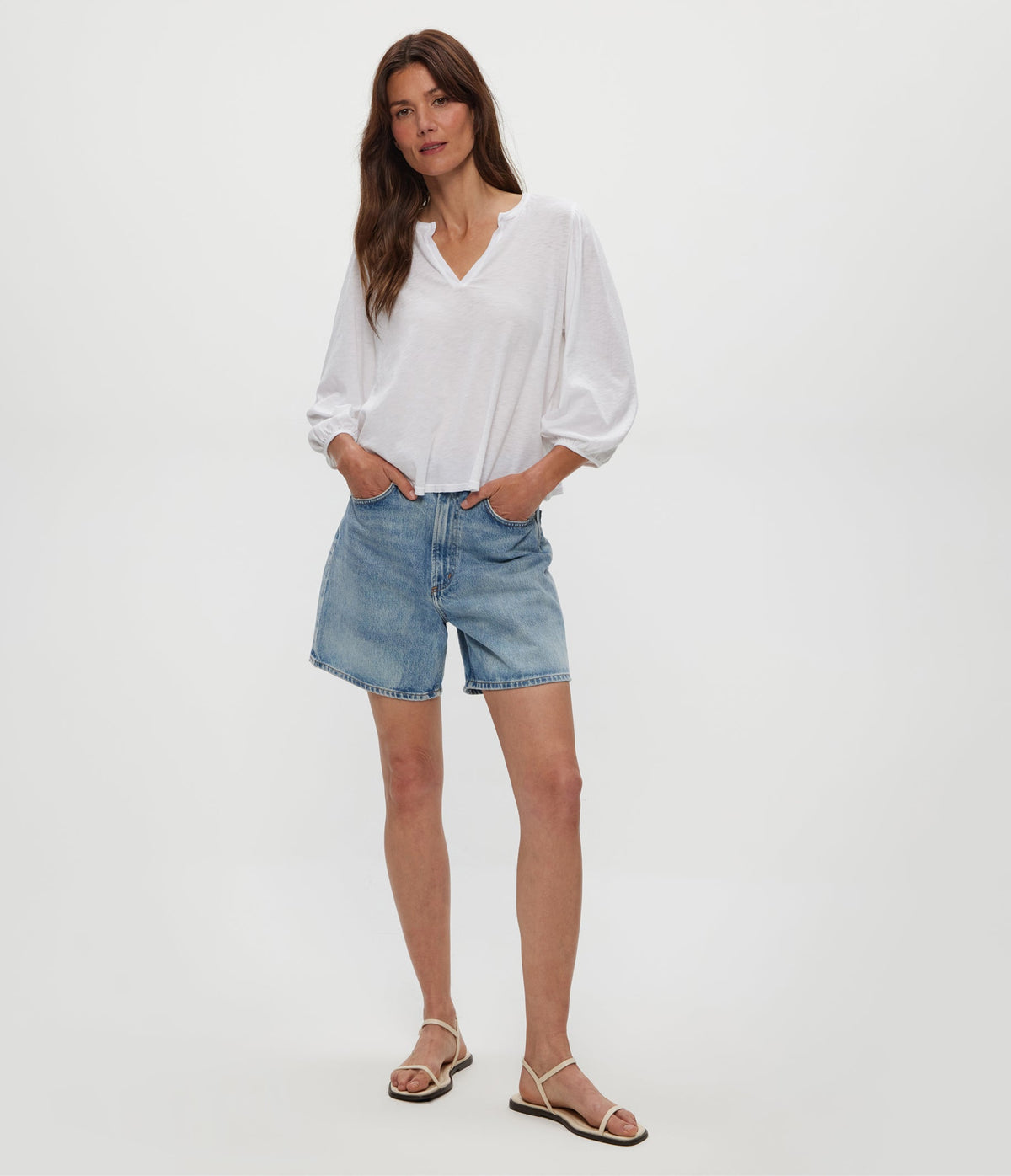 GABI SUPIMA SLUB PUFF SLEEVE TOP