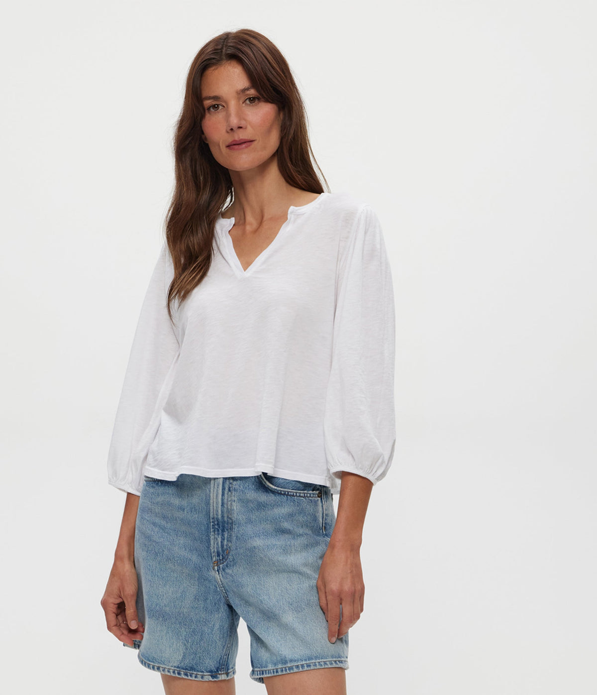 GABI SUPIMA SLUB PUFF SLEEVE TOP