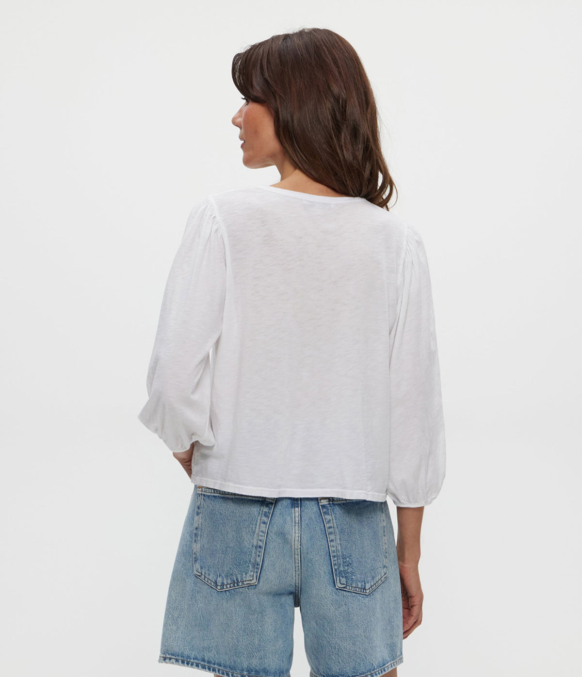 GABI SUPIMA SLUB PUFF SLEEVE TOP