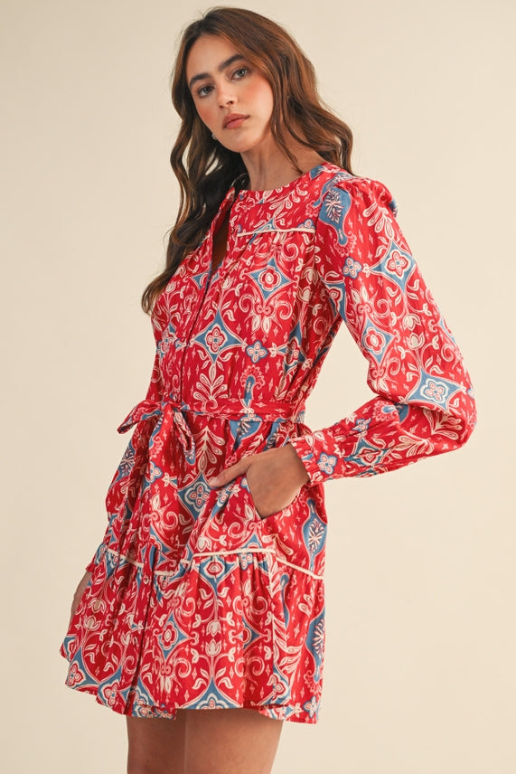 LONG SLEEVE BUTTON DOWN MINI DRESS