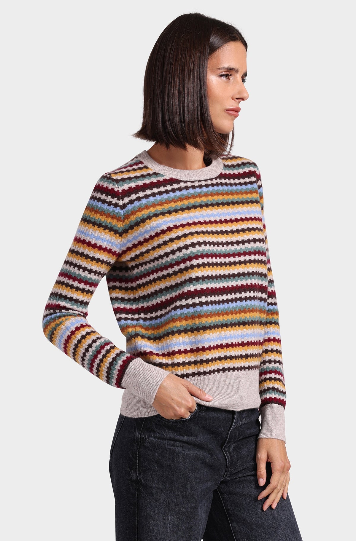 CASHMERE TEXTURED STRIPE CREW