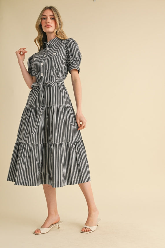 STRIPED SHIRT MIDI DRESS