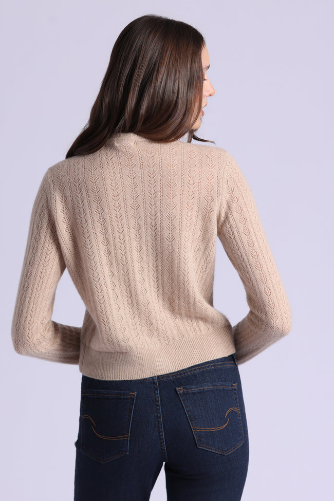 CASHMERE POINTELLE TIE UP CARDI