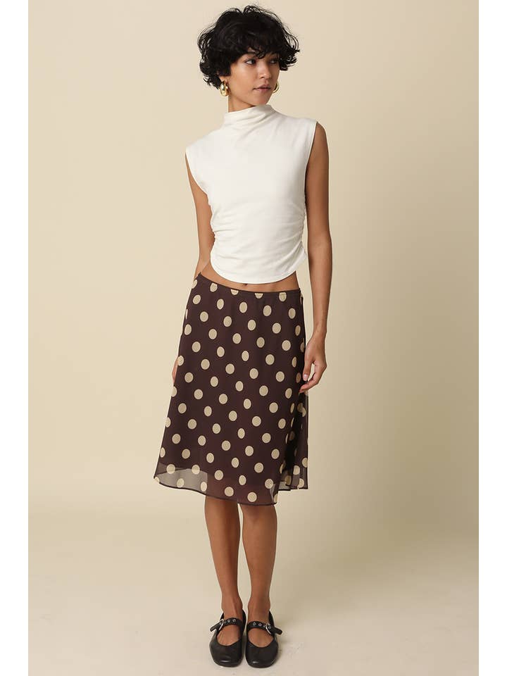 LEILA POLKA DOT MESH MIDI SKIRT