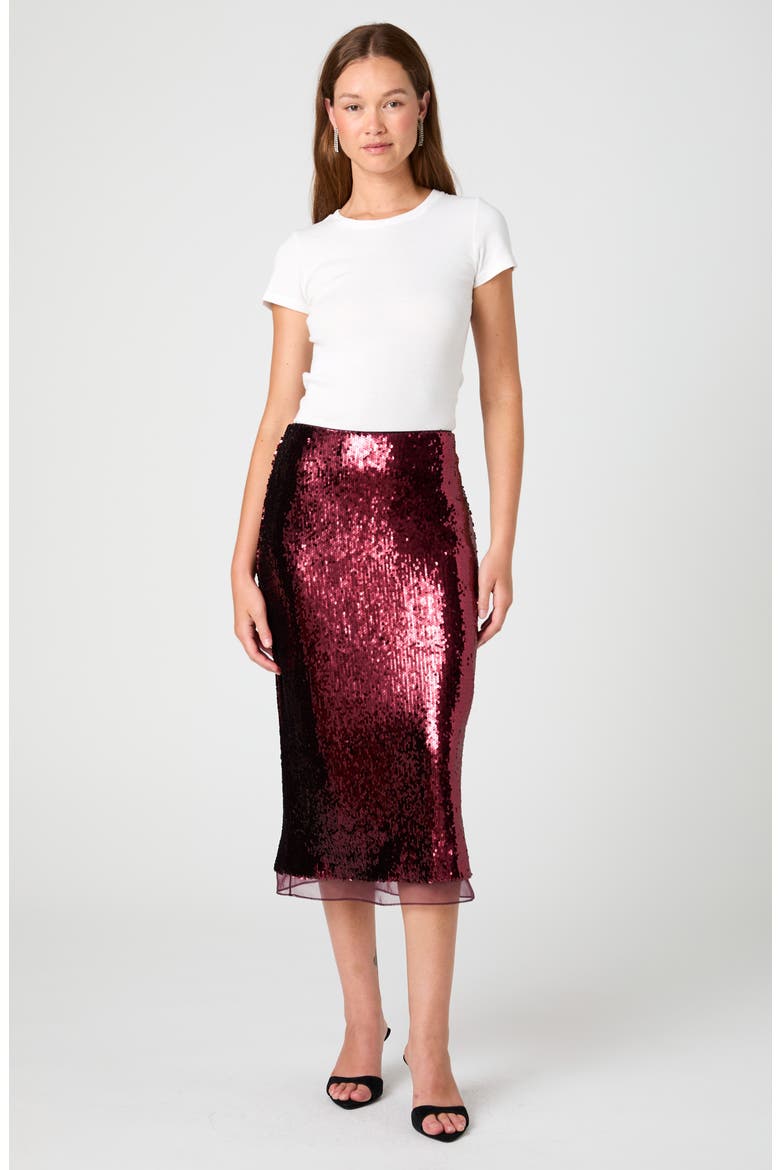 COSETTE STRETCH SEQUIN MIDI SKIRT
