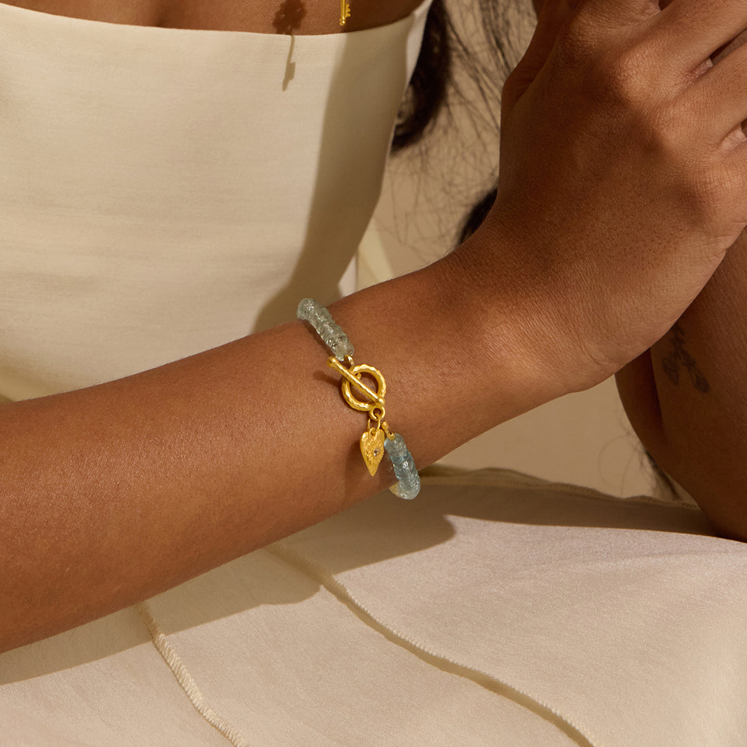 MULTI AQUAMARINE HEART TOGGLE BRACELET