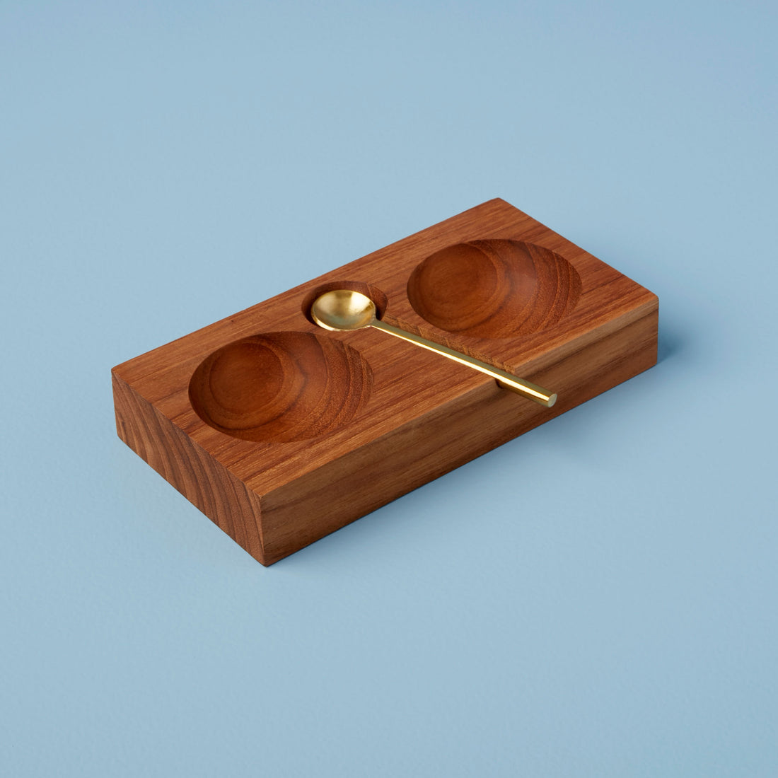 TEAK DOUBLE CELLAR GOLD SPOON