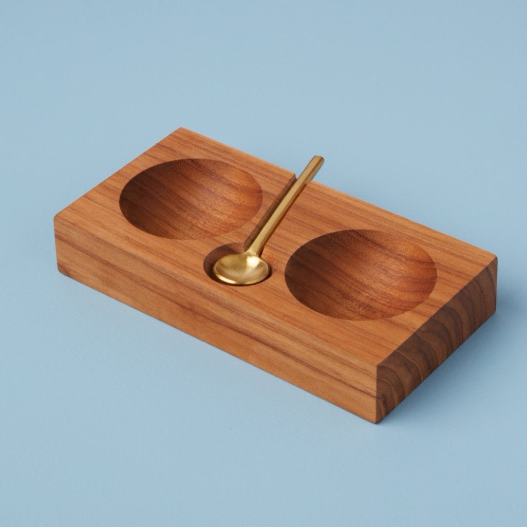 TEAK DOUBLE CELLAR GOLD SPOON