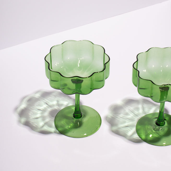 WAVE COUPE GLASSES GREEN SET/2