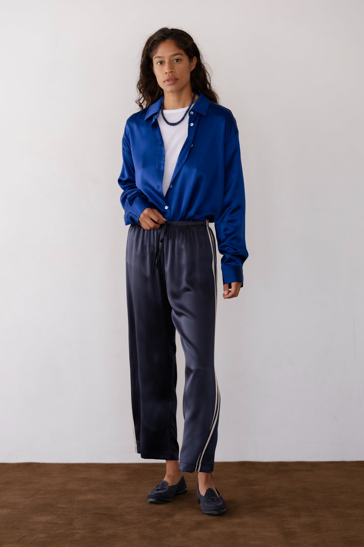 SILK STRIPE CROP PANT