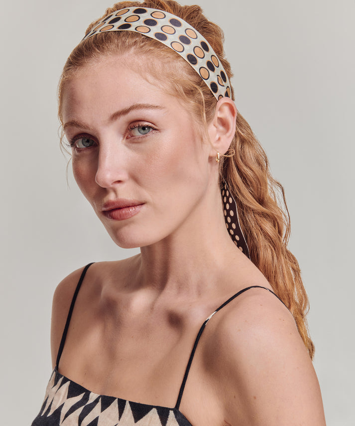 SPOTTED SILK RIBBON SCARF