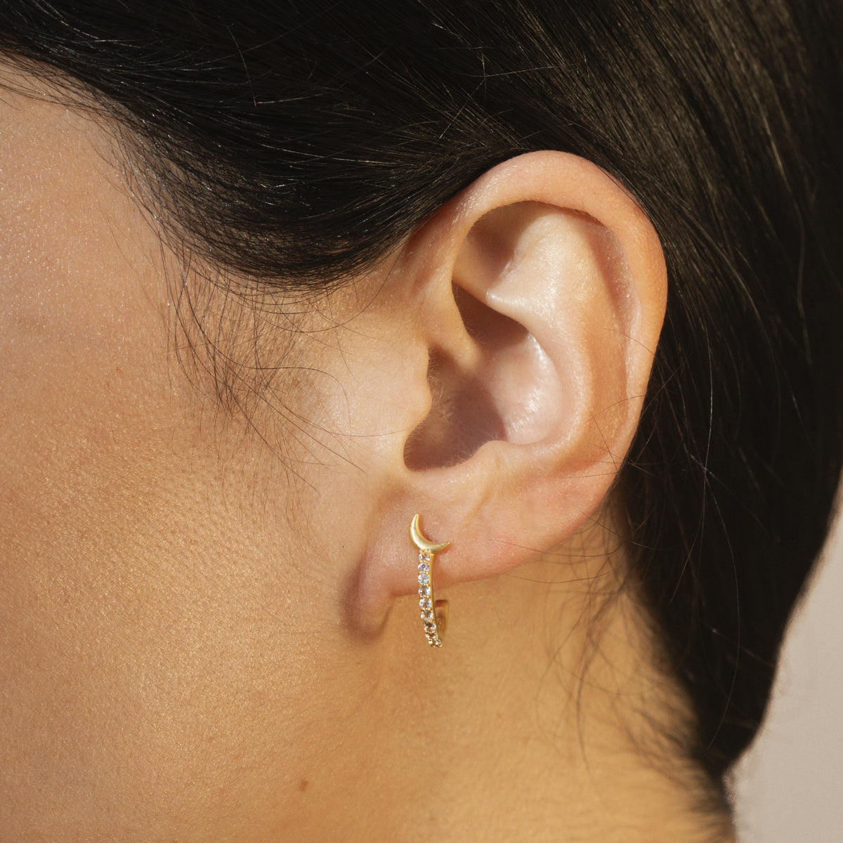 MOON AND STAR PAVE HOOPS