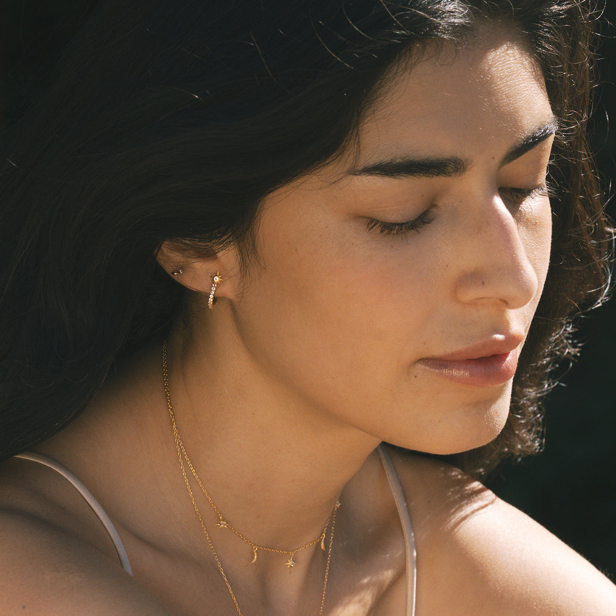 MOON AND STAR PAVE HOOPS