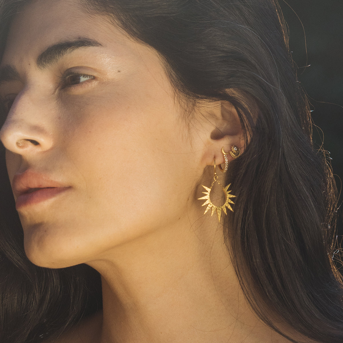 MOON AND STAR PAVE HOOPS