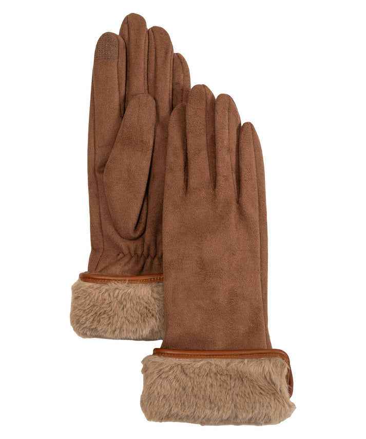 STRETCH SUEDE FAUX FUR CUFF GLOVE
