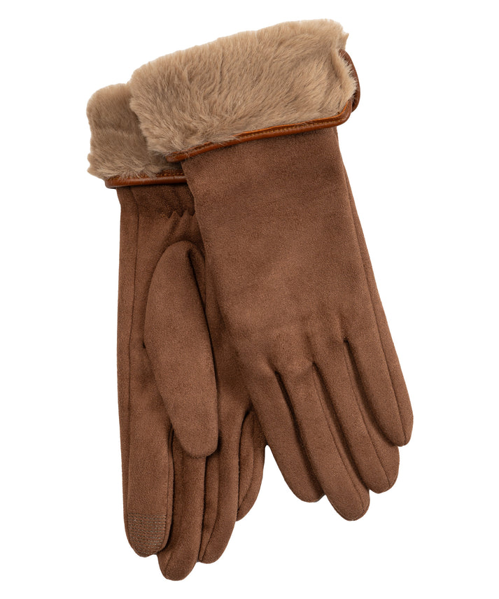 STRETCH SUEDE FAUX FUR CUFF GLOVE
