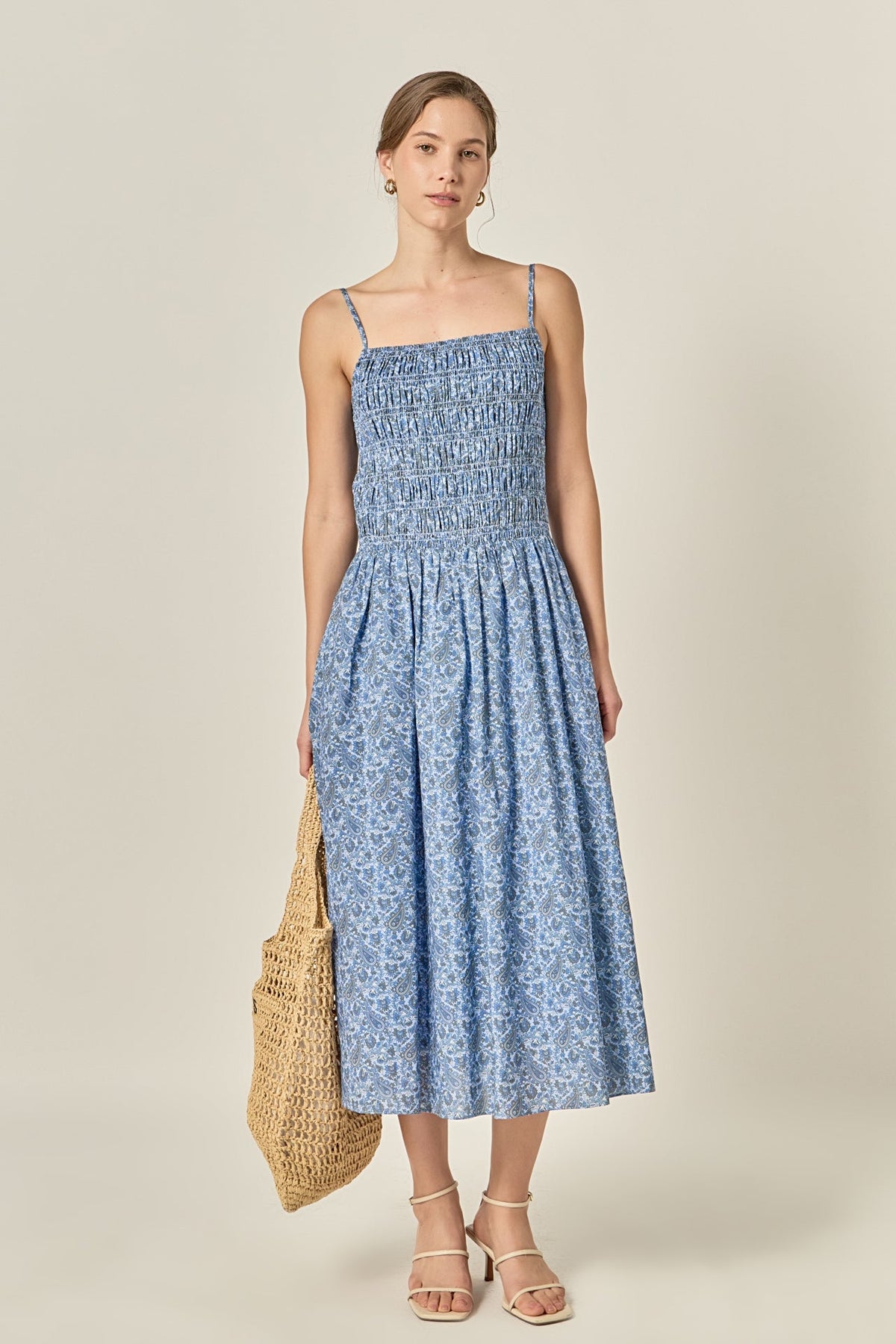 CHECKERED SMOCKED MIDI DRESS