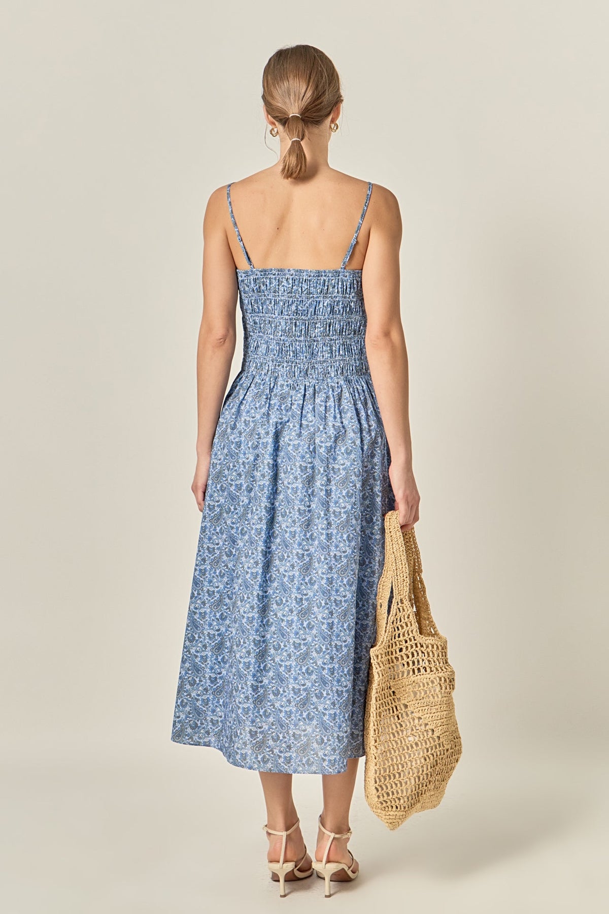 CHECKERED SMOCKED MIDI DRESS