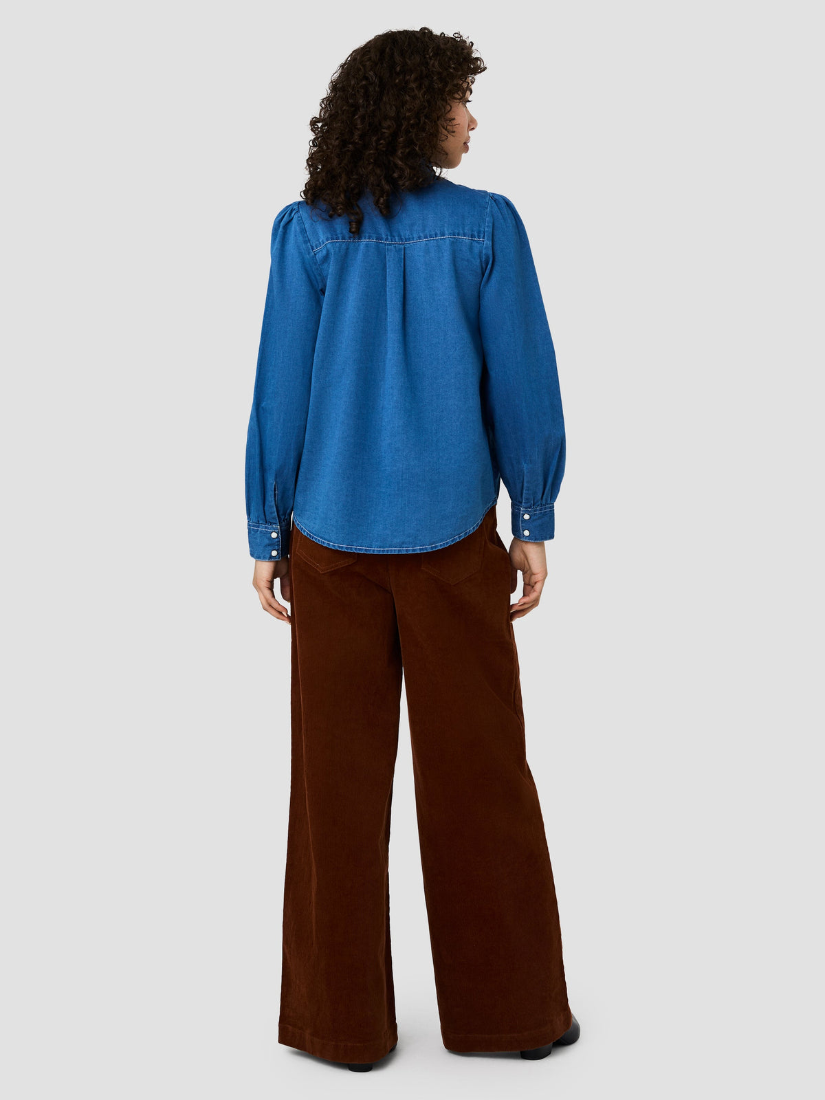 ZAVES CHAMBRAY BOW LONG SLEEVE TOP