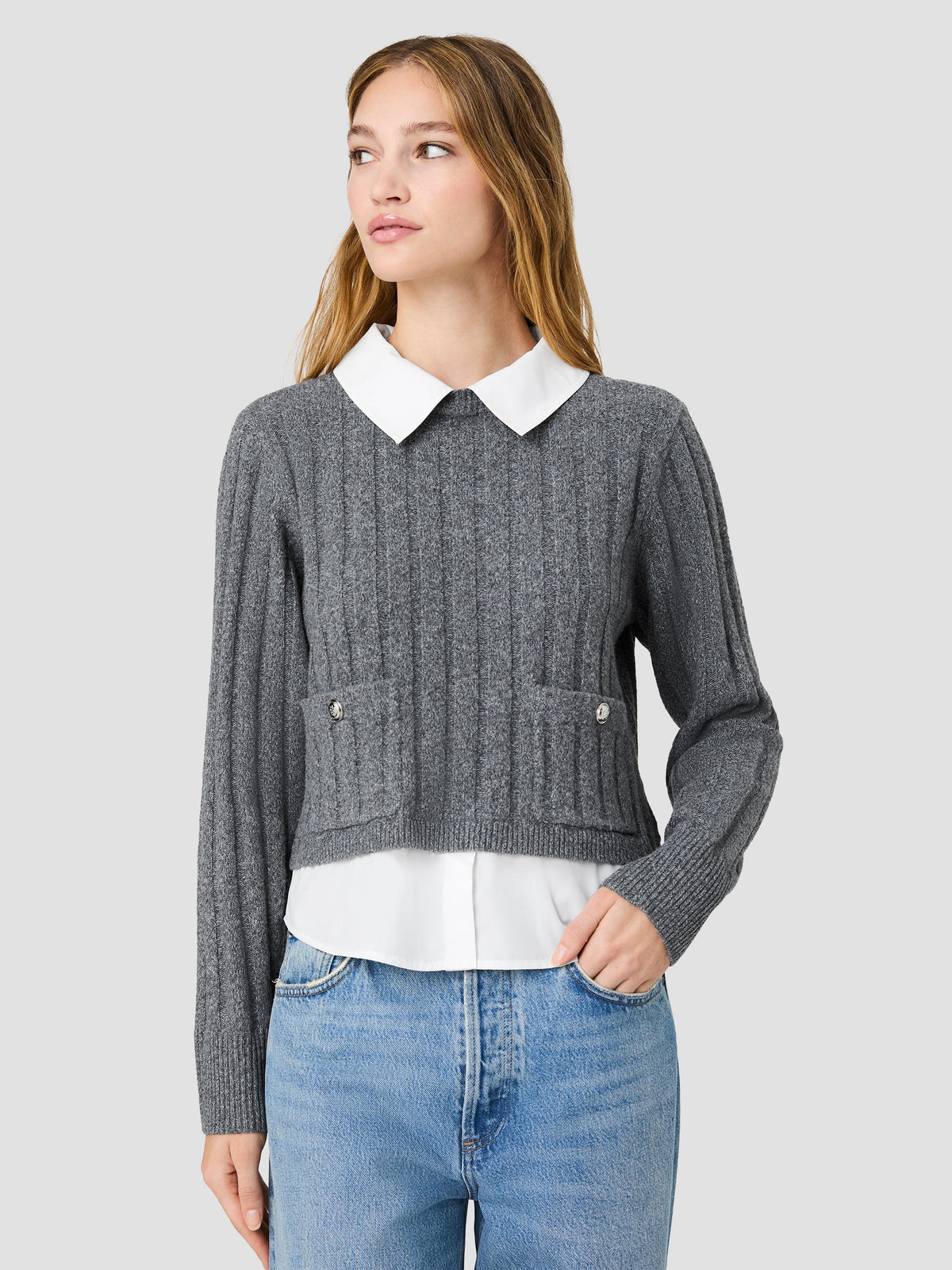 ALEYNA KNIT COMBO WOVEN TOP