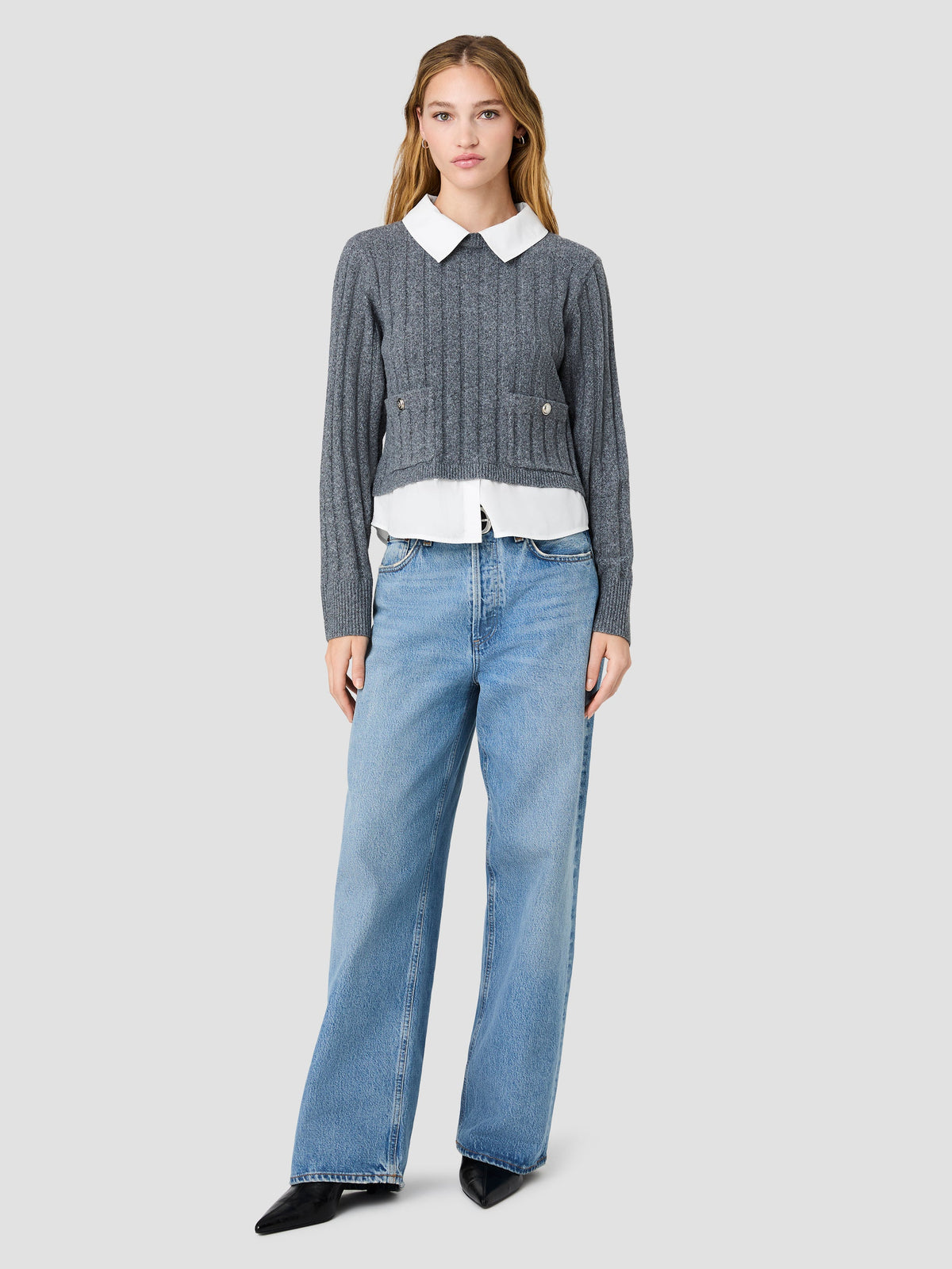 ALEYNA KNIT COMBO WOVEN TOP
