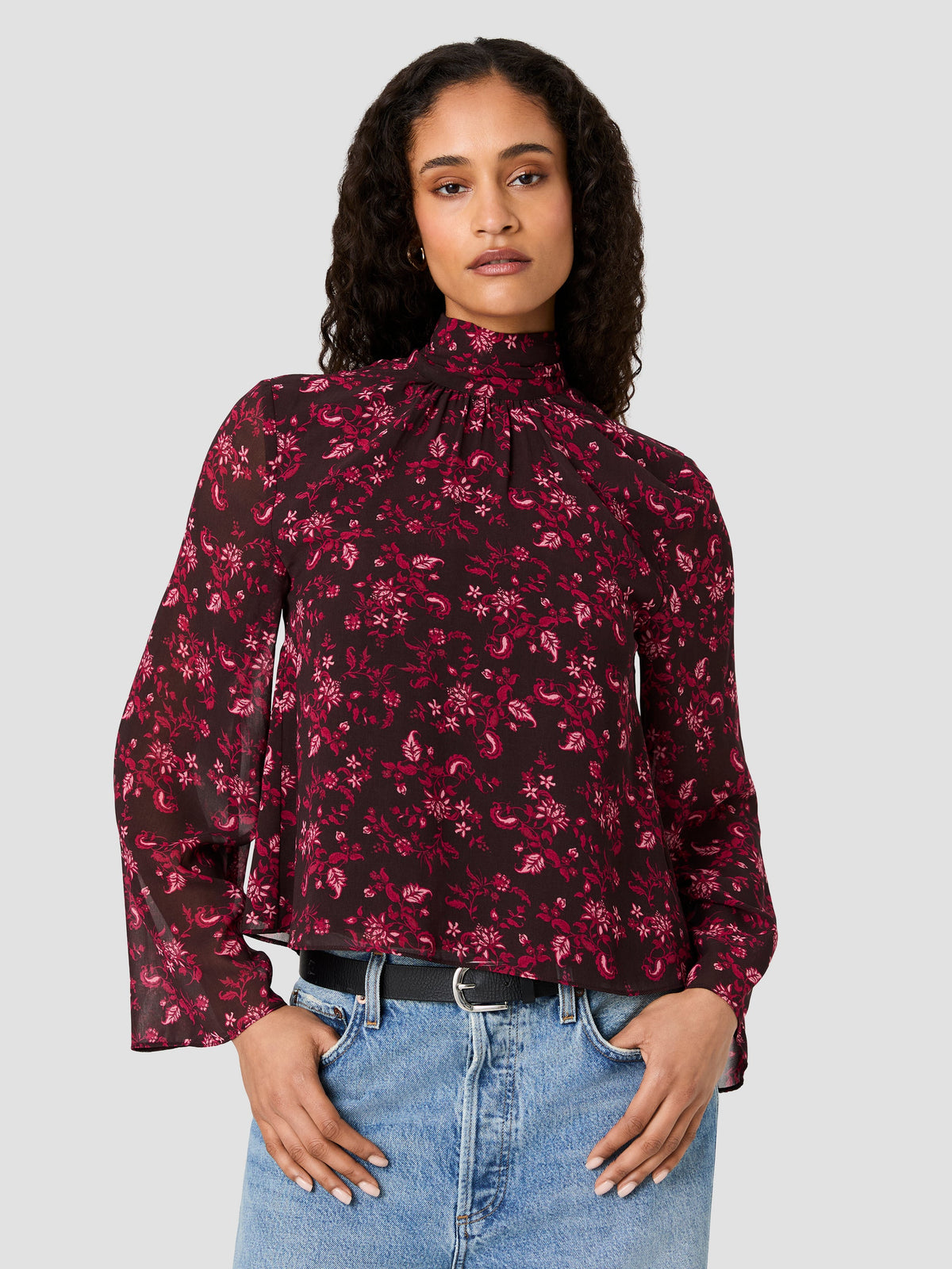 MARINA CHIFFON BOW LONG SLEEVE TOP