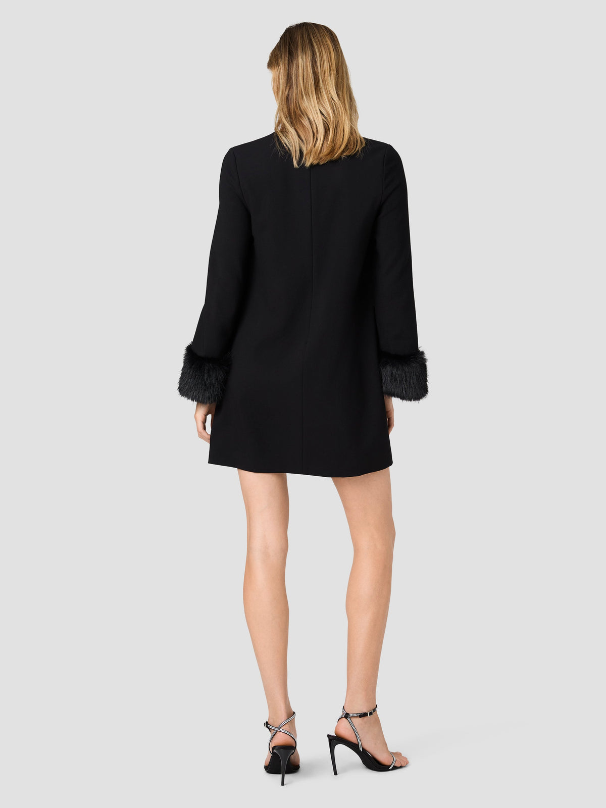 FAUX FUR TRIMMED MINI DRESS