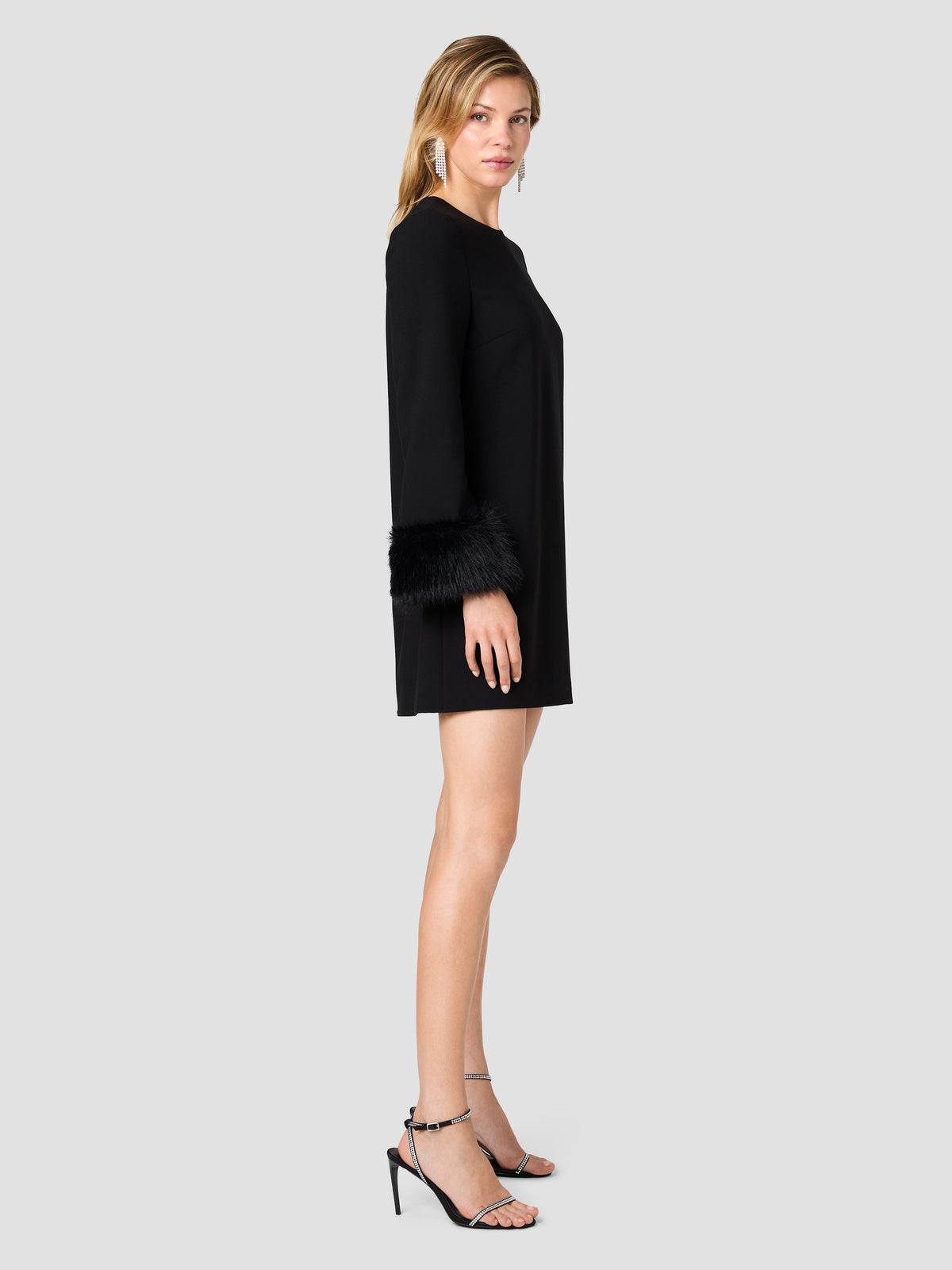 FAUX FUR TRIMMED MINI DRESS